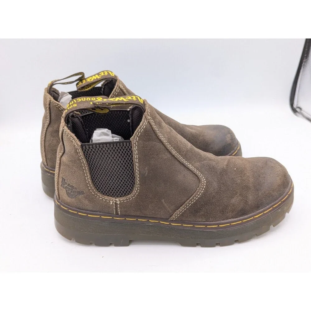 Martens Hardie Brown Suede Chelsea Work Boots Mens 8 Womens 9 Ankle Slip On